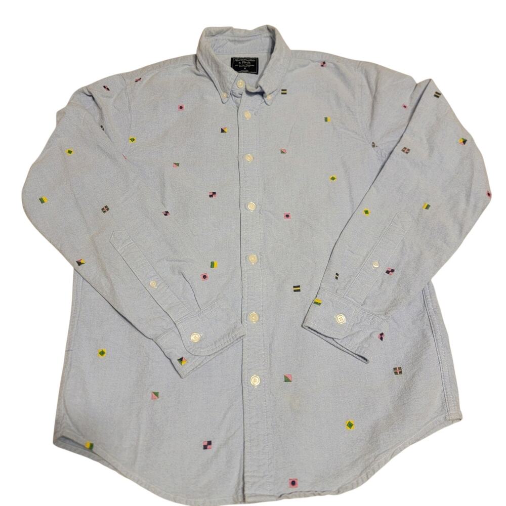 Abercrombie & Fitch Men’s M Light Blue Embroidered Novelty Oxford Shirt